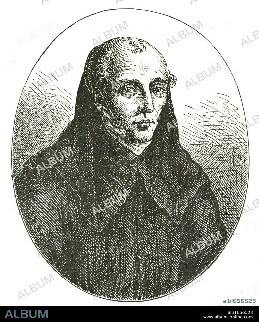 Guido of Arezzo (991/992-after 1033), Benedictine monk credited with the invention of  staff notation for music  which replaced neumatic notation. Also devised the Guidonian Hand to aid sight singing.  Engraving.