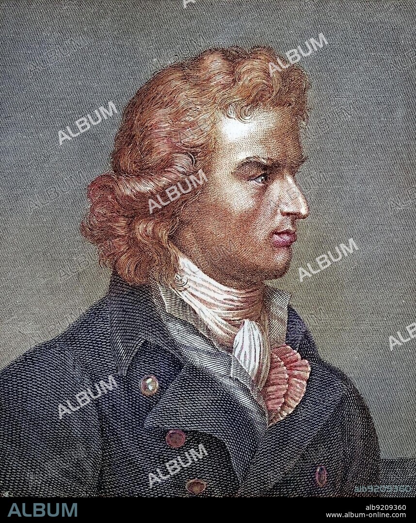 Johann Christoph Friedrich Schiller, from 1802 von Schiller, 10 November 1759- 9 May 1805, was a physician, poet, philosopher and historian, digital reproduction of an original from the 19th century, original date unknown.