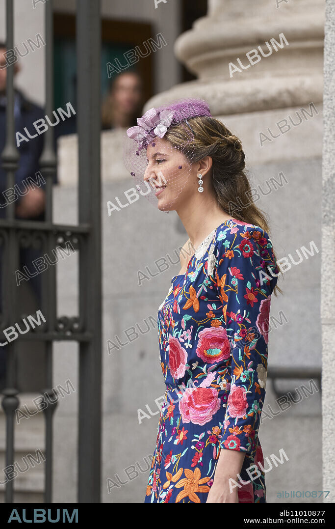 Victoria Lopez-Quesada y de Borbon-Dos Sicilias arrives at the wedding of Jose Luis Martinez Almeida, major of Madrid, and Teresa Urquijo at Sagrado Corazon and San Francisco de Borja Church on April 6, 2024 in Madrid, Spain.