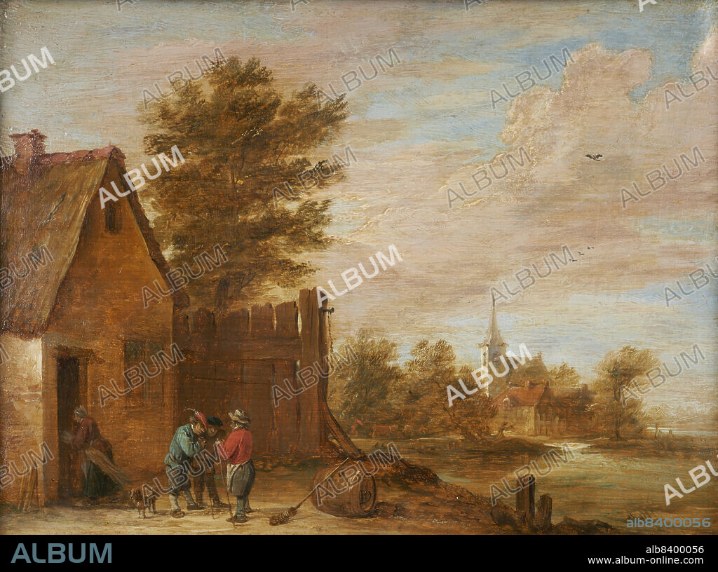 DAVID TENIERS THE YOUNGER. Peasants talking in front of an inn, between 1630 and 1690.