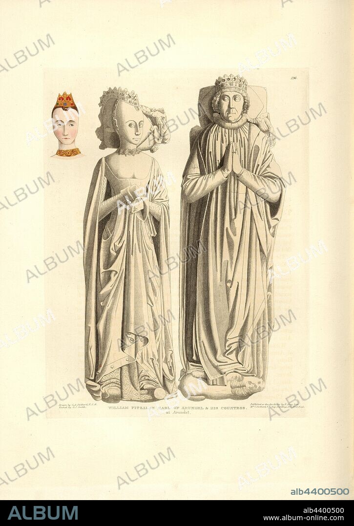 William Fitzalan Earl of Arundel, Tomb of William FitzAlan, 16th Earl of Arundel, in the Arundel Chapel in Sussex, signed: Drawn by C.A. Stothard; Etched by C.J. Smith; Published by Mrs. Bray, Fig. 148, 136, after p. 100, Stothard, Charles Alfred (drawn); Smith, C. J. (etched); Bray, E. (publ.), Charles Alfred Stothard, Alfred John Kempe: The monumental effigies of Great Britain: selected from our cathedrals and churches, for the purpose of bringing together, and preserving correct representations of the best historical illustrations extant, from the Norman conquest to the reign of Henry the Eighth: dedicated by permission to the Prince Regent. London: printed by J. M'Creery [...], 1817-1832.