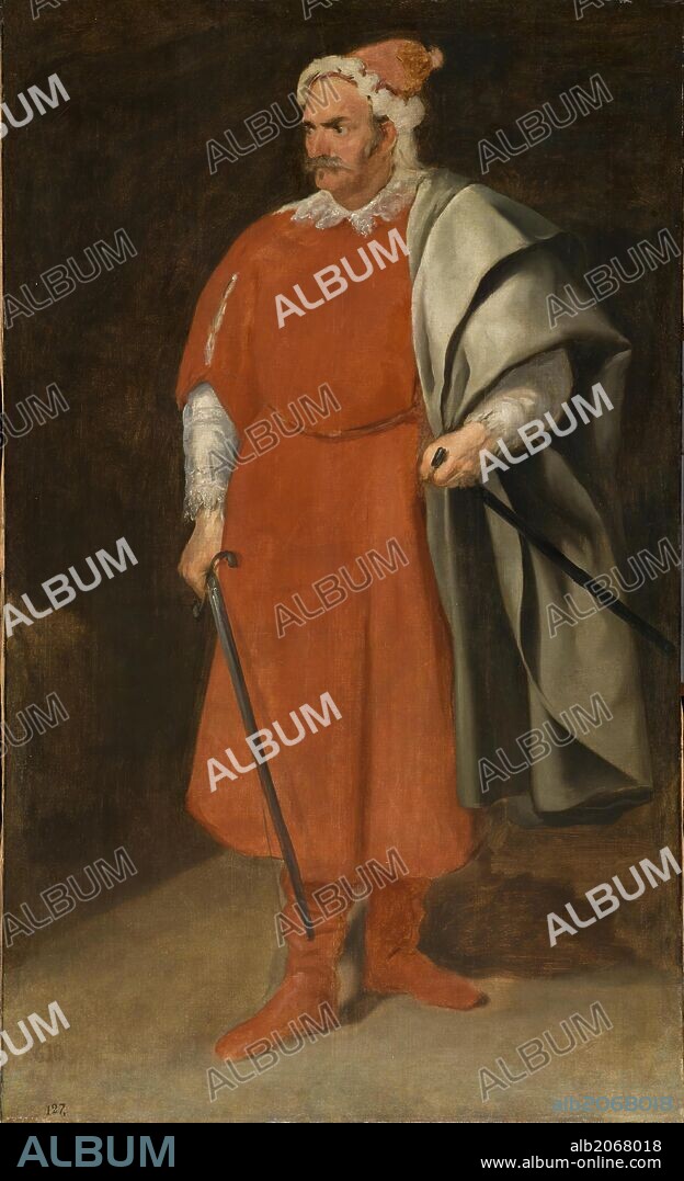 DIEGO VELÁZQUEZ. Diego Rodríguez de Silva y Velázquez / 'El bufón "Barbarroja", don Cristóbal de Castañeda y Pernía', Hacia 1633, Escuela Española, Óleo sobre Lienzo, 198 cm x 121 cm, P01199.