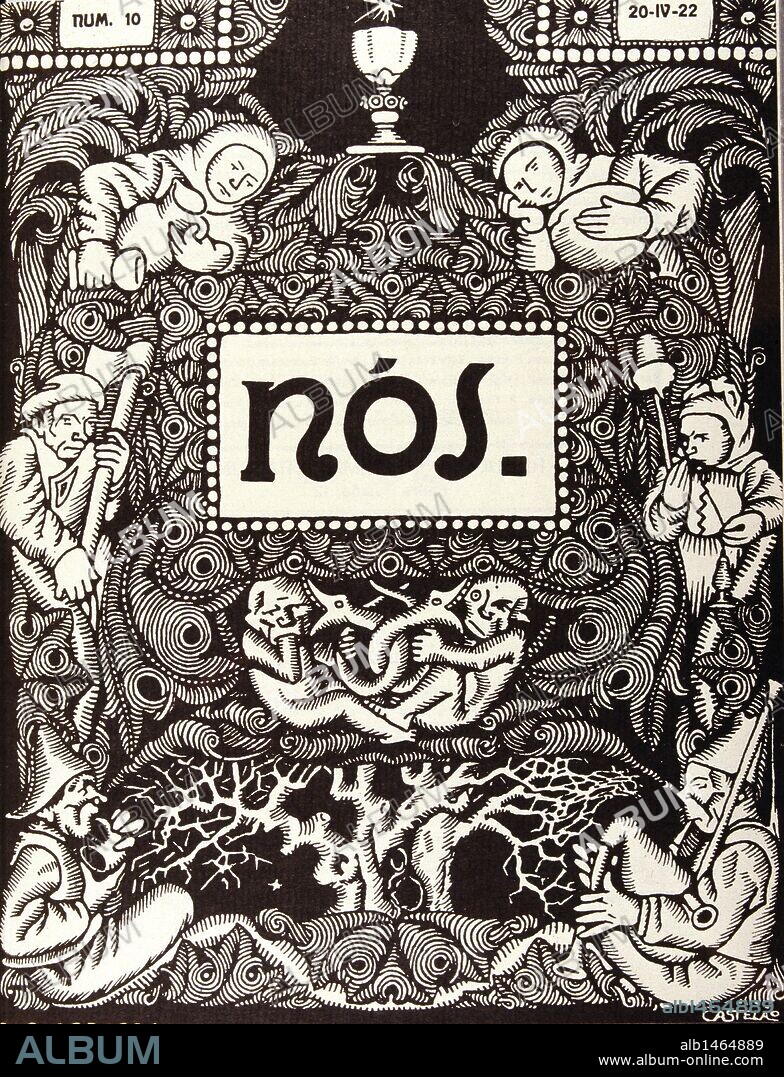ALFONSO DANIEL MANUEL RODRIGUEZ CASTELAO (1886-1950). CASTELAO, ALFONSO RODRIGUEZ POLITICO, ESRITOR,PINTOR Y DIBUJANTE GALLEGO RIANJO 1886-1950 DIBUJO PORTADA DE LA REVISTA NAOS , AÑO 1922.