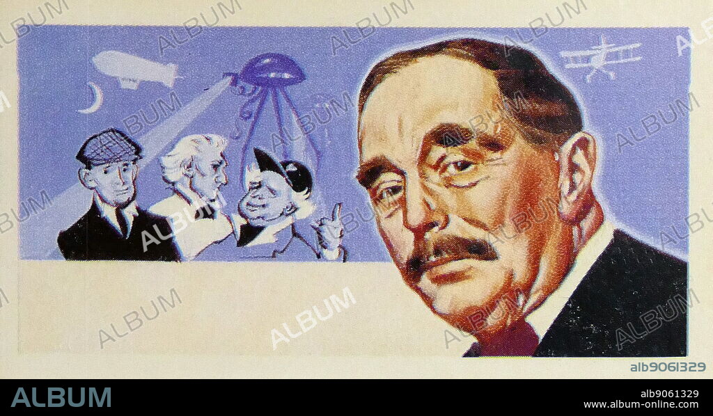 1969 Brooke Bond collectors tea card, depicting: Herbert George Wells (1866 1946)known as H. G. Wells was a prolific English writer in many genres, including the novel, history, politics, social commentary, and textbooks and rules for war games. Wells is now best remembered for his science fiction novels and is called a 'father of science fiction',.