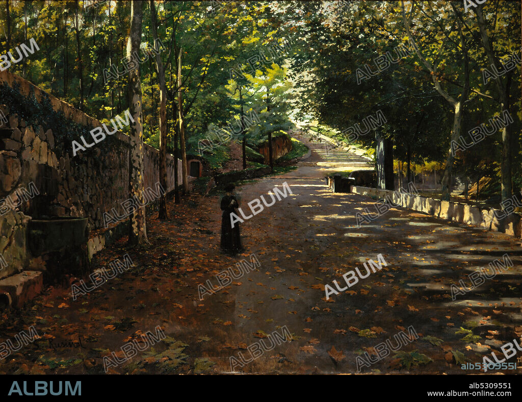 SANTIAGO RUSIÑOL. Santiago Rusiñol / 'Fuente de Sant Roc (Olot)', siglo XIX, Óleo sobre tela.