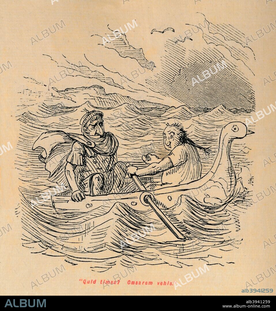 'Quid times? Caesarem vehis', 1852. From The Comic History of Rome, by Gilbert A A'Beckett, illustrated by John Leech. [Bradbury, Agnew & Co, London, 1852].