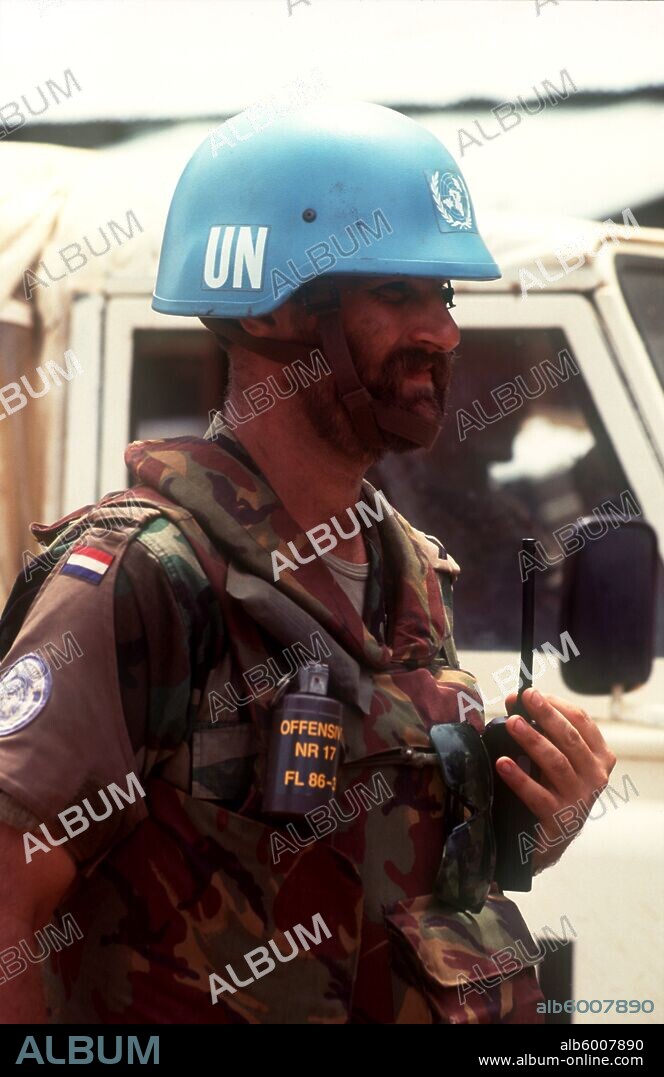 CAMBODIA Thmar Pouk UN soldier in the contested North West. Head and shoulders in profile to the right.