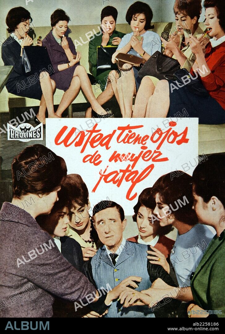 PELICULA : USTED TIENE OJOS DE MUJER FATAL , 1962. BASADA EN LA COMEDIA TEATRAL HOMONIMA DE ENRIQUE JARDIEL PONCELA. DIRECTOR : JOSE MARIA ELORRIETA. ACTORES : MANOLO GOMEZ BUR , SUSANA CAMPOS.