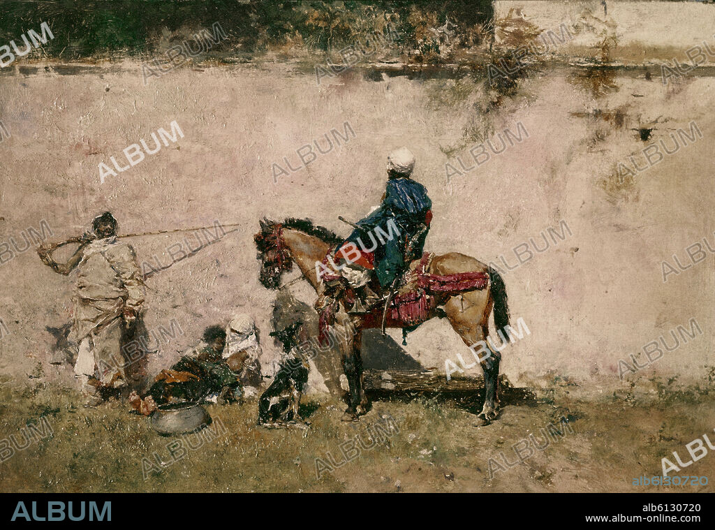 MARIANO FORTUNY. MARROQUIES ANTE UN MURO - 1872-1874 - O/T - 13x19 - LUMINISMO ESPAÑOL.