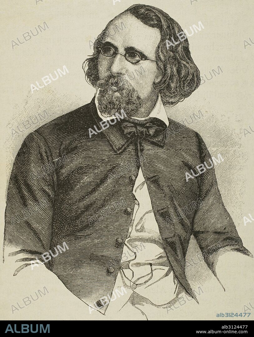 JAKOB VENEDEY (1805-1871). Publicista y político radical alemán. Diregente de la Liga de los Proscritos. Preocupado por la cuestión social aunque no puede considerarse socialista. Director en sus origenes del periódico El Proscrito). Retrato. Grabado por Schertle. Historia Universal, 1883.