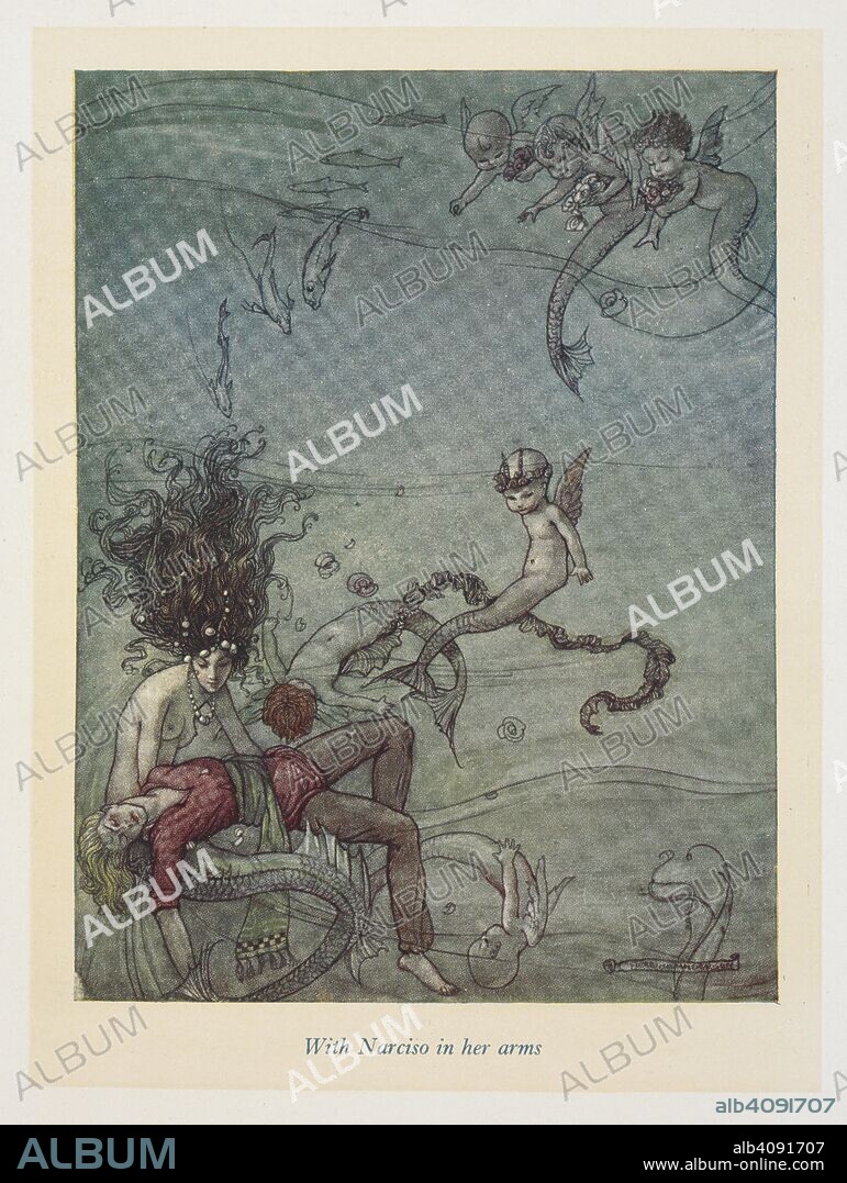 CHRISTIE T. YOUNG and FLORENCE ANDERSON. With Narciso in her arms. The pearls of the Mermaid. The Black Princess, and other fairy tales from Brazil-â€œContos para CriancÌ§as.â€ Translated from the Portuguese of â€œChrysantheÌ€meâ€ by Christie T. Young. Illustrated by Florence Mary Anderson. London : Simpkin, Marshall & Co., [1916]. Source: 12410.ppp.7 opposite page 60.