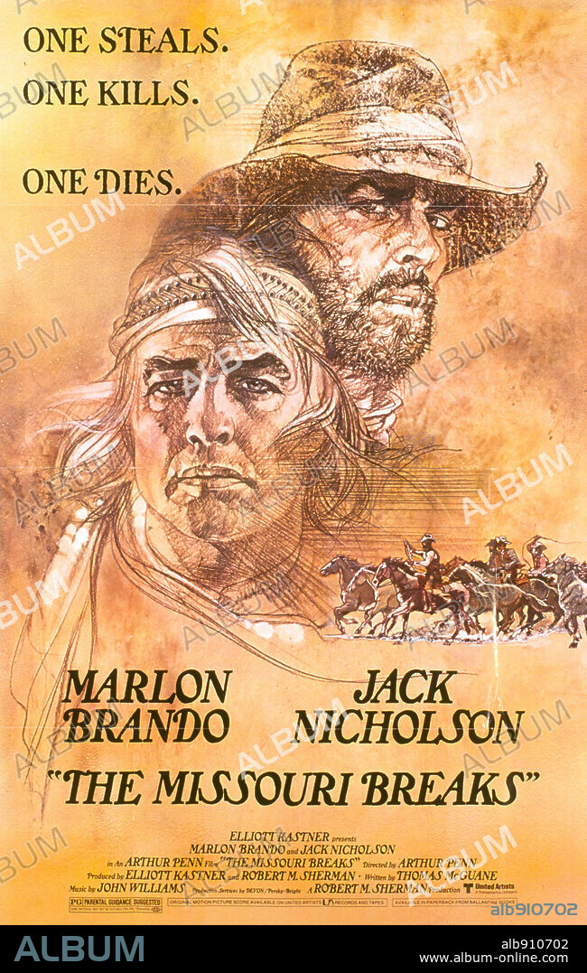 Poster de MISSOURI, 1976 (THE MISSOURI BREAKS), dirigida por ARTHUR PENN. Copyright UNITED ARTISTS.