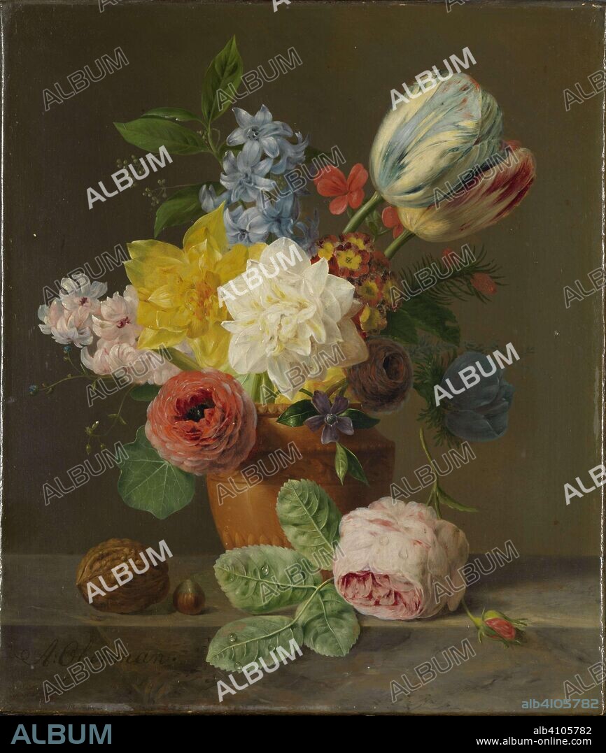 ANTHONY OBERMAN (SIGNED BY ARTIST). Still Life with Flowers and Nuts. Still Life of Flowers and Nuts. Dating: c. 1830. Place: Amsterdam. Measurements: h 50 cm; w 44 cm; h 37.2 cm; w 31.5 cm.