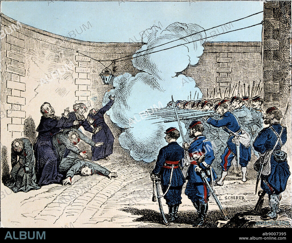 Paris Commune 26 March-28 May 1871. The Bloody Week: Execution of hostages by the Commune. Mgr Darboy, Archbishop of Paris, and 5 other hostages shot in the prison of la Roquette on the orders of Theophile Ferre, 24 May.