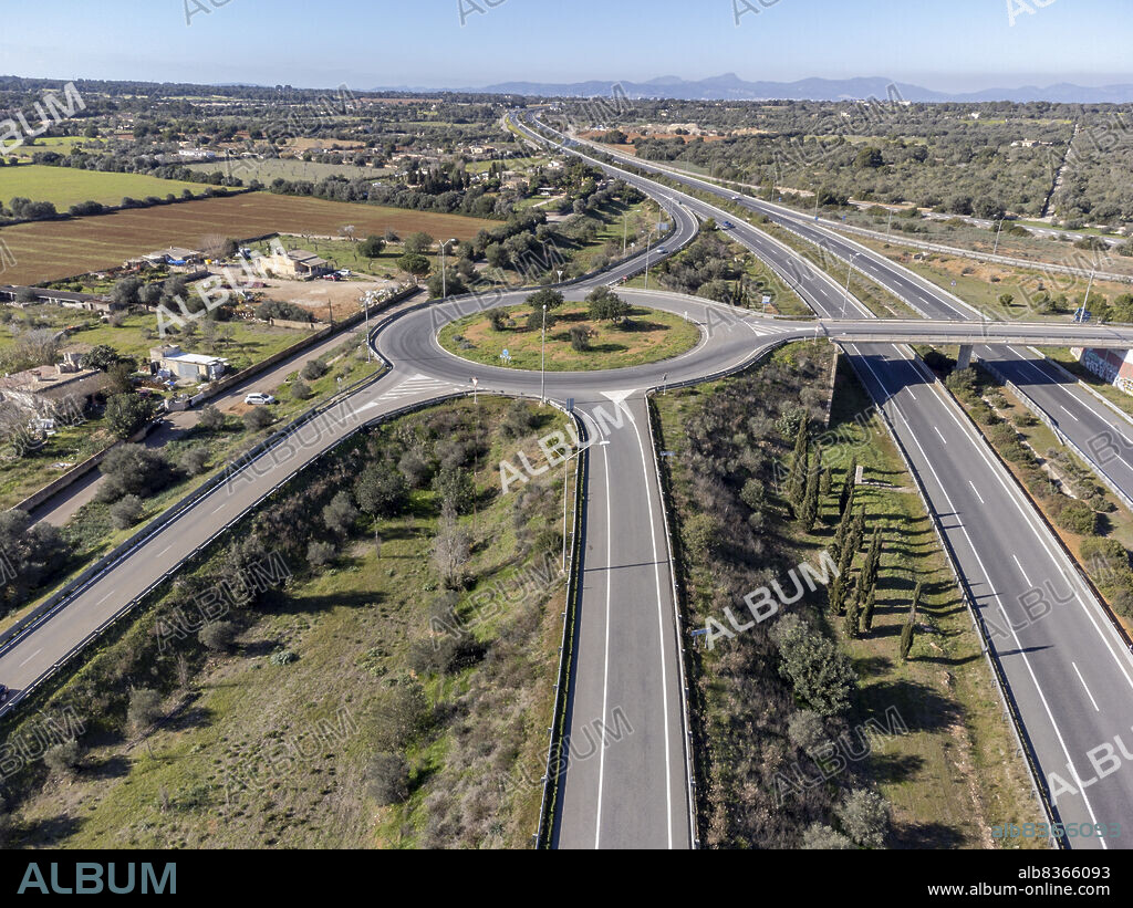 Ma-19 motorway and Son Noguera industrial estate roundabout, Llucmajor, Mallorca, Balearic Islands, Spain.
