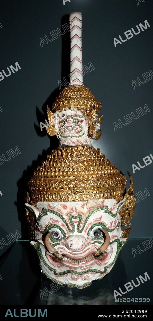 Dance Mask circa 1850-1900. This mask would have worn by an actor playing the part of Thotsakan, the demon king of Sri Lanka.