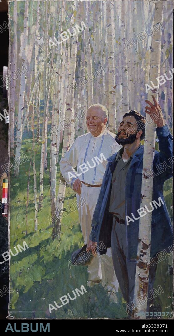 MARAT IVANOVICH SAMSONOV. Nikita Khrushchev and Fidel Castro in a Birch Grove.