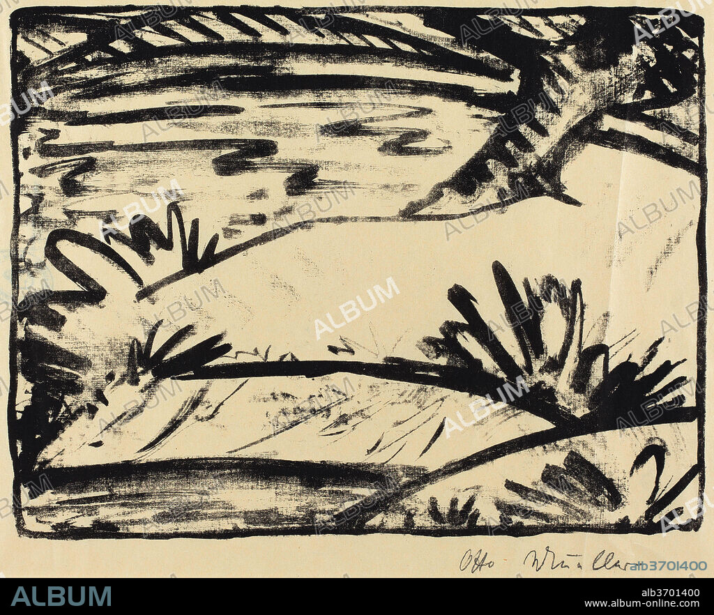 OTTO MüLLER. Landscape with Tree and Water (Landschaft mitBaum und Wasser). Dated: c. 1920. Medium: lithograph.