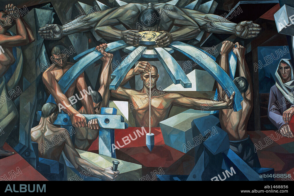 ARTE S. XX. ESPAÑA. VELA-ZANETTI, José (Milagros, 1913-Burgos, 1985). Pintor español. "MANKIND'S STRUGGLE FOR A LASTING PEACE" (LA LUCHA DE LA HUMANIDAD POR LA PAZ PERMANENTE). Detalle central del mural realizado en 1951 para la sede de las Naciones Unidas (ONU). NUEVA YORK. Estados Unidos.