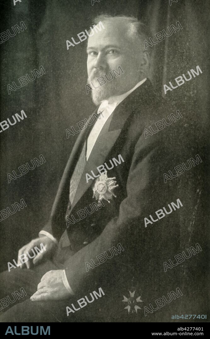 'Raymond Poincaré (President of France)' , (1919). Portrait of French politician Raymond Poincare (1860-1934) who was President of France from 1913-1920. 'Has done much to cement the bond of friendship between Britain and France; both by word and deed has he made the Entente a very real thing which the war has now sealed in blood.' From "The History of the Great European War: its causes and effects", Vol. II, by W. Stanley Macbean Knight. [Caxton Pulishing Company, Limited, London, 1919].