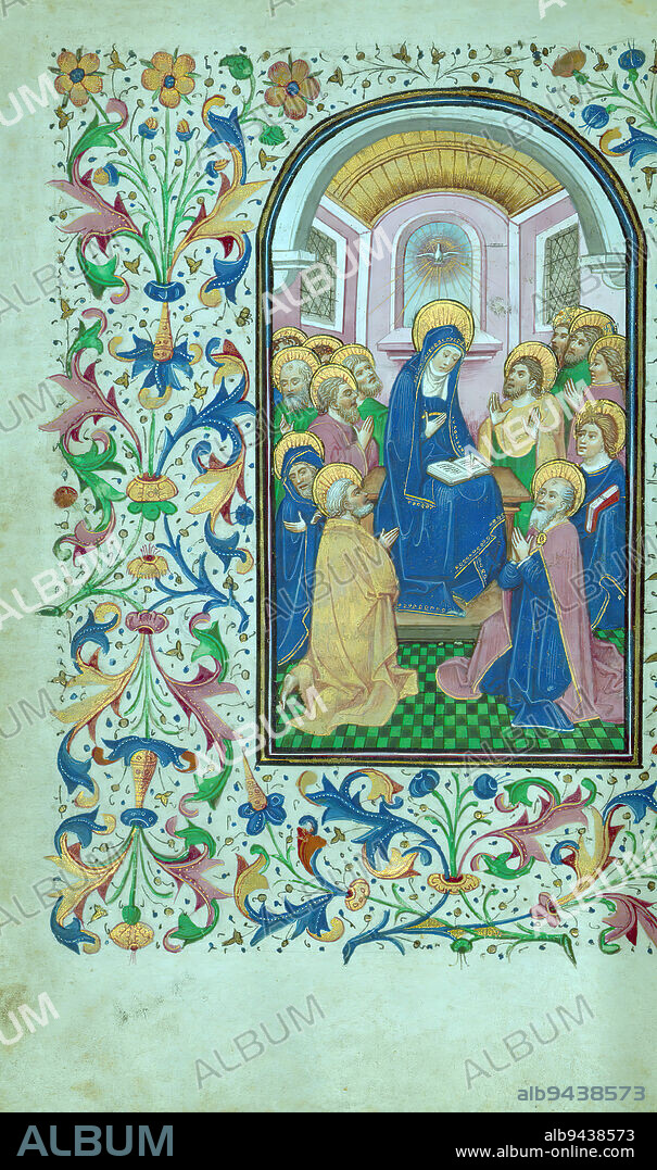 Book of Hours, Pentecost, Made for use in the diocese of Cambrai ca. 1450-60, this Book of Hours is extraordinary for its lavish illumination. It was likely produced by several artists within the circle of Willlem Vrelant, and the wealth of texts and images recall the richness of manuscripts by Vrelant from the same era, such as the Hours of Isabel la Católica (Biblioteca del Palacio Real, Madrid, Arm. Inf. 61) completed in Bruges ca. 1455.