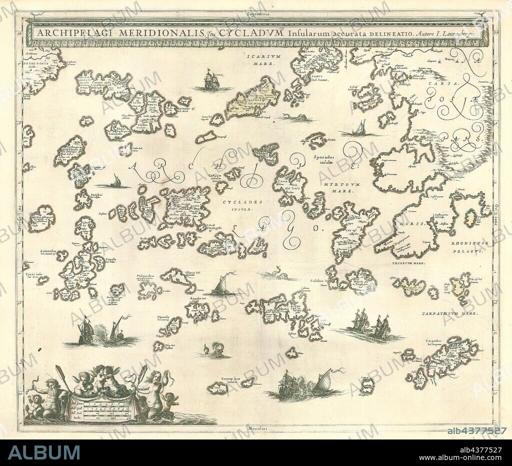 Map, Archipelagi Meridionalis, seu Cycladvm insularum accurata delineatio, Johann Lauremberg (1590-1658), Copperplate print.