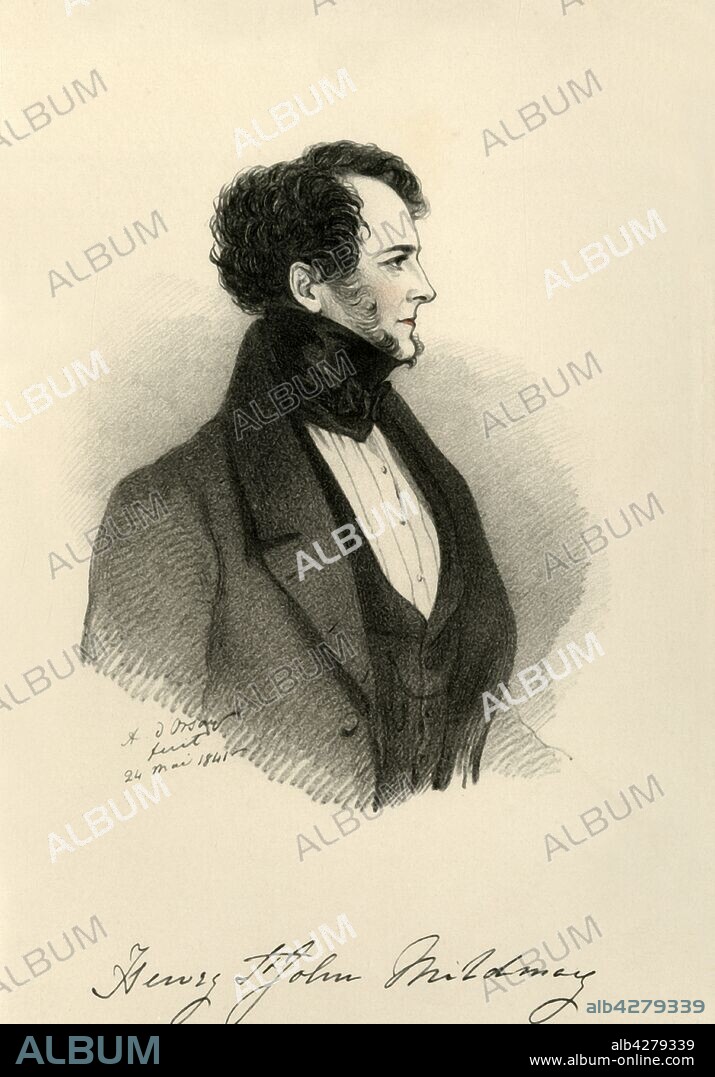 RICHARD JAMES LANE. 'Sir Henry St. John Mildmay', 1841. Portrait of British politician Sir Henry St John Mildmay (1787-1848), dandy, MP for Winchester. His second wife left him and, plagued by financial problems, he shot himself. From "Portraits by Count D'Orsay", an album assembled by Lady Georgiana Codrington. [1850s].