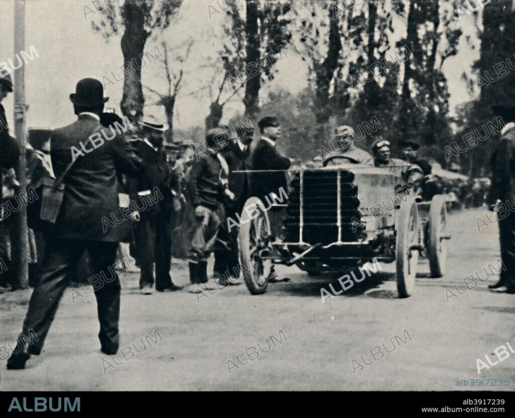 Jarrott arrives at Bordeaux in the Race of Death', 1937. Charles Jarrott (1877?1944), English racing car driver and businessman. From Sir Malcolm Campbell's Book of Famous Motorists, edited by Sir Malcolm Campbell. [Blackie & Son Limited, London and Glasgow, 1937].
