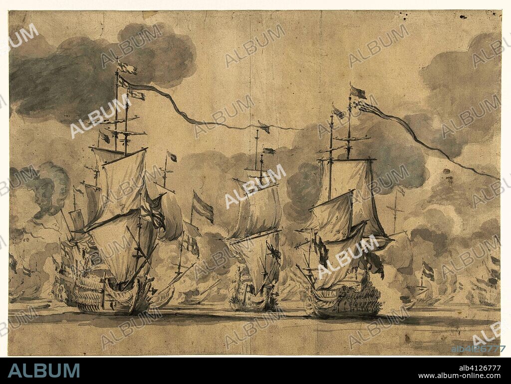 Sea battle at Lowestoft on 13 June 1665. Draughtsman: Willem van de Velde (I). Dating: 1665. Place: Northern Netherlands. Measurements: h 332 mm × w 471 mm.