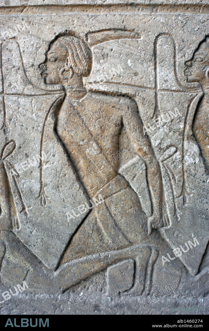 Egyptian Art. Relief depicting a group of prisoners with negroid features, Nubians, symbolizing the Egyptian border enemies. Great Temple of Ramses II. 19th dynasty. New Kingdom. Abu Simbel. Egypt.