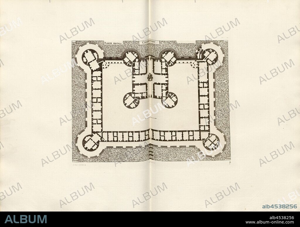 Chambourt. The plan of the Bastiment, Floor plan of the Château de Chambord in Chambord (France), Signed: FD; Imp. Lemercier; A. Levy, Fig. 14, T. 1. 13., Cerceau, Jacques Androuet du (del.); Faure-Dujarric, Pierre-Lucien (sc.); Imprimerie Lemercier (imp.); Levy, A. (ed.), 1868, Jacques Androuet du Cerceau; Hippolyte A. Destailleur: Les plus excellents bastiments de France. Paris: A. Lévy, Libraire-Editeur, M DCCC LXVIII - M DCCC LXX. [1868-1870].