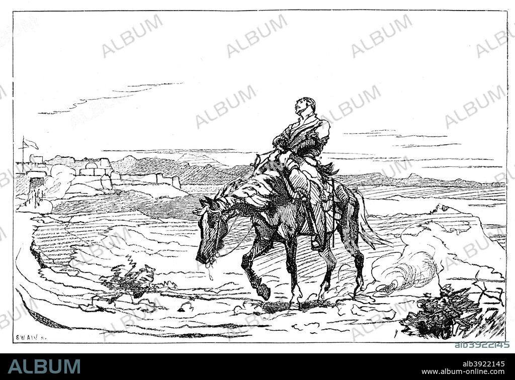 Arrival of Dr Brydon at Jalalabad with news of 16,500 British deaths, First Anglo-Afghan War, 13 January 1842, (1900). Engraving after 'Remnants of an Army', a painting of 1879, showing William Brydon arriving at the gates of Jalalabad in Afghanistan as the only survivor of an evacuation of British personnel. The 4,500 British soldiers and 12,000 camp-followers who left Kabul on 6 January were all massacred.