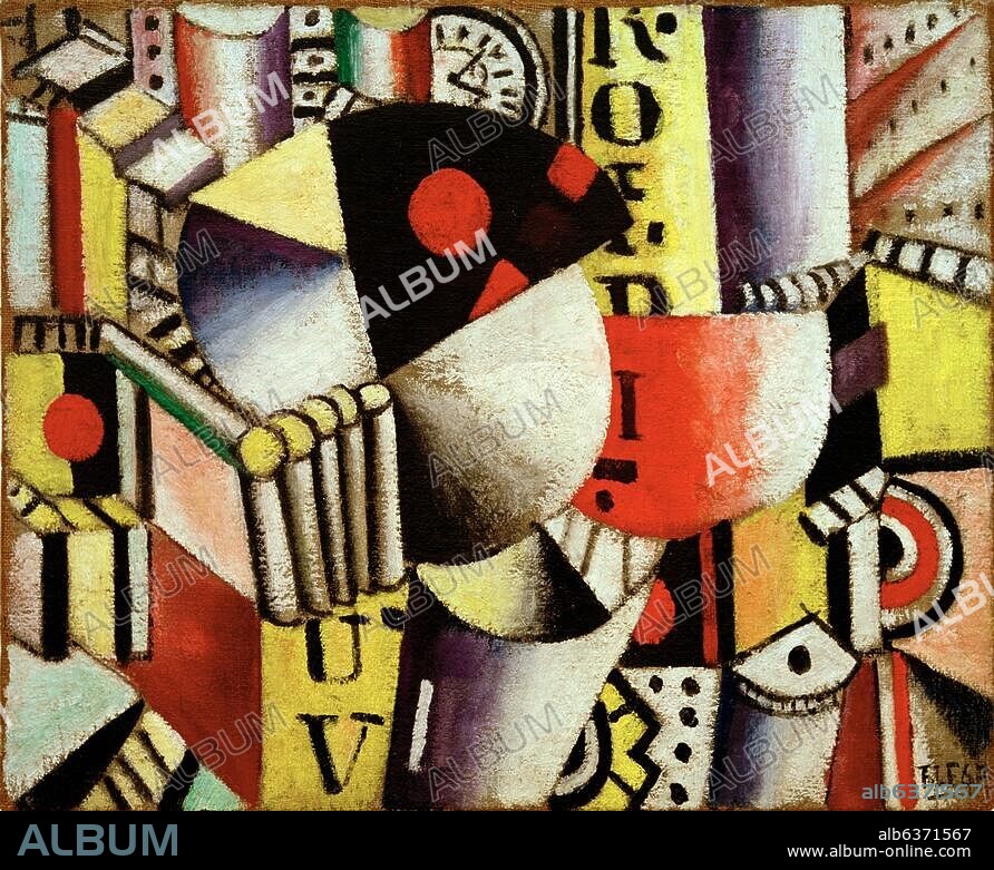 FERNAND LÉGER. Léger, Fernand 1881-1955. "L'horloge" ( Clock), 1918. Oil on canvas (coarse weave), 50.7 x 61.5cm. Riehen/Basel, Fondation Beyeler.
