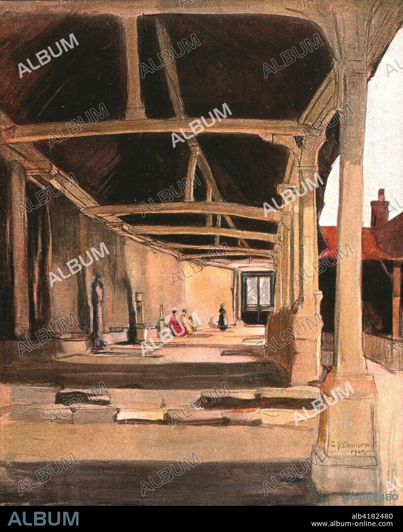 'The Cloisters, Montevilliers', c1900. View of the abbey cloisters at Montivilliers in Normandy, northern France. Print after a painting by David Young Cameron. From English water-colour with reproductions of drawings by eminent painters, edited by Charles Holme, published by The Studio Library, [c1900].