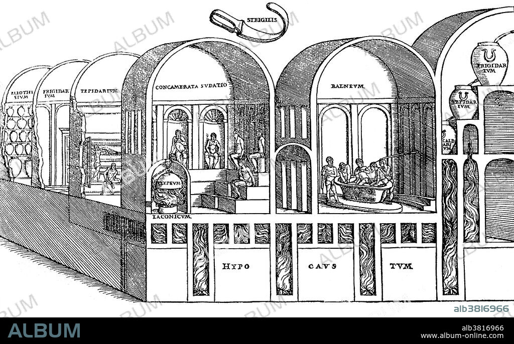 Roman Bath House showing hot, cold and steam baths and the system of heating the rooms. In ancient Rome, thermae and balneae were facilities for bathing. Thermae usually refers to the large imperial bath complexes, while balneae were smaller-scale facilities, public or private, that existed in great numbers throughout Rome. Most Roman cities had at least one, if not many, such buildings, which were centers not only for bathing, but socializing. Roman bath-houses were also provided for private villas, town houses, and forts. They were supplied with water from an adjacent river or stream, or more normally, by an aqueduct. The water would be heated by a log fire before being channelled into the hot bathing rooms.
