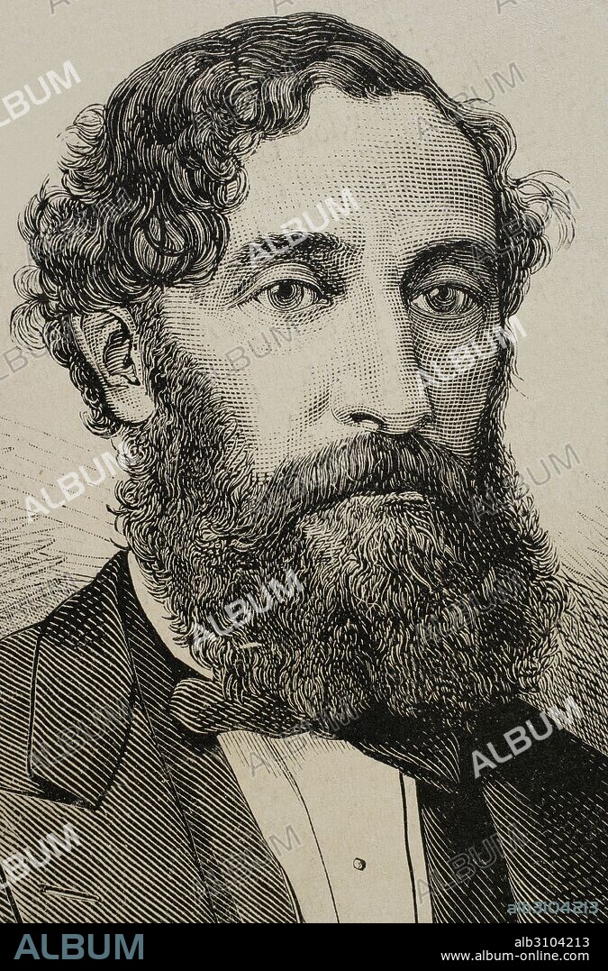 BARTOLOME MITRE (1821-1906). Político, militar, historiador, escritor y periodista argentino. Retrato. Grabado del s. XIX.