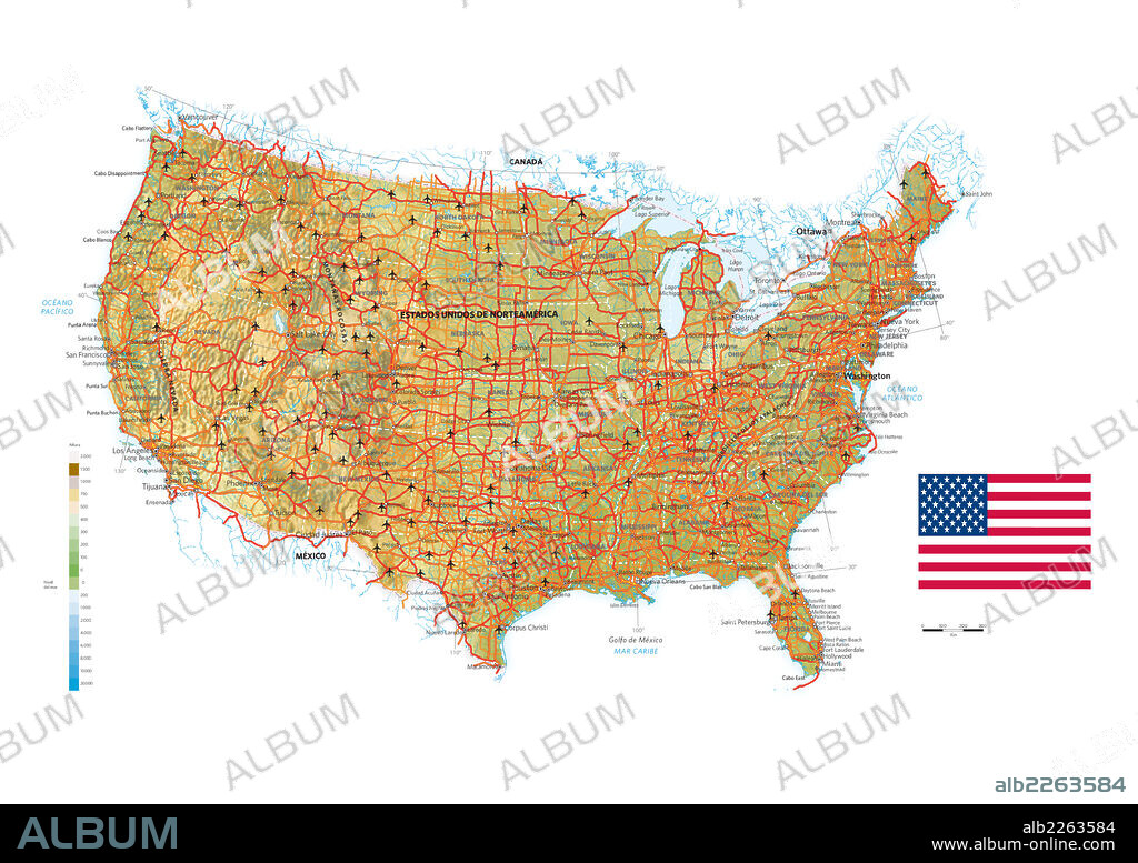 ESTADOS UNIDOS. Mapa físico y político de Estados Unidos.