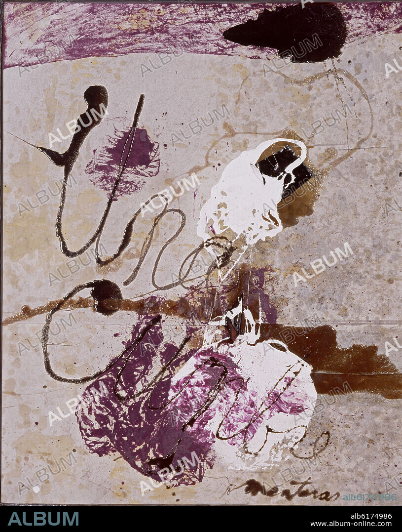 JULIAN SCHNABEL. 'Una cumbre de mentiras', 1999. Plaster, skin and resin on oil.