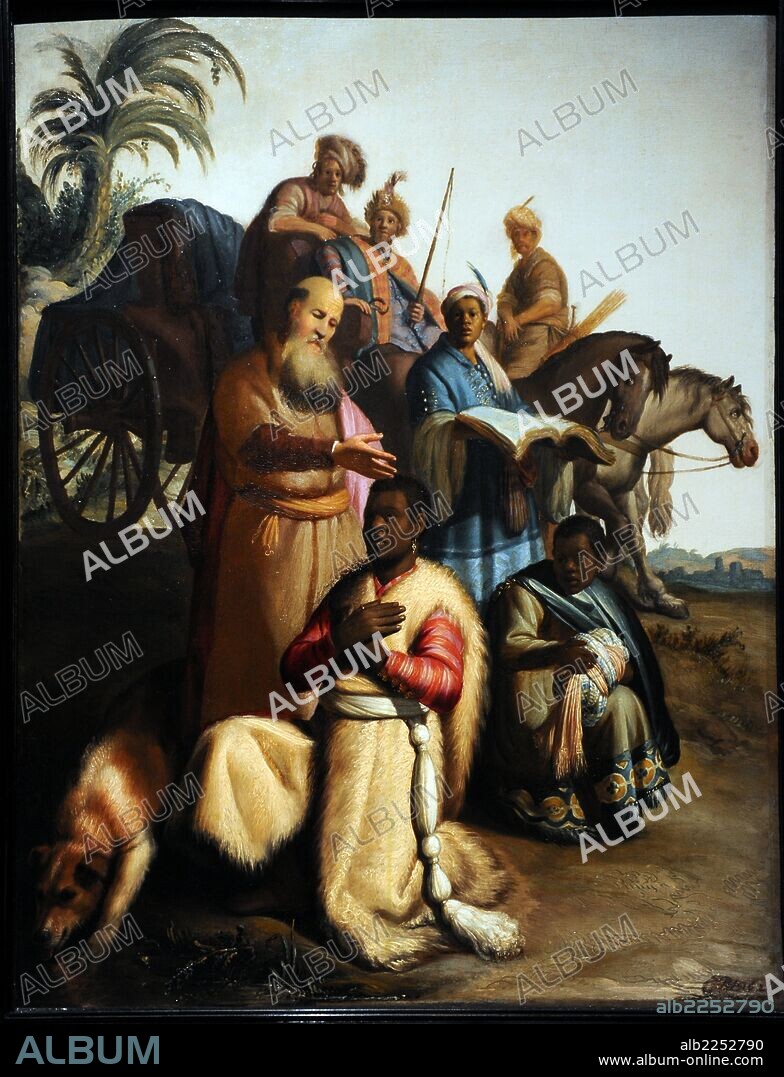 ARTE BARROCO. HOLANDA. SAN FELIPE BAUTIZANDO AL EUNUCO DE LA REINA DE ETIOPIA, 1626. Oleo sobre lienzo obra de Rembrandt (1606-1669). Museum Catharijneconvent. Utrecht. Países Bajos.