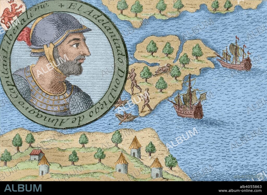 Diego de Almagro (Almagro,1475-Cuzco,1538), llamado el viejo. Conquistador español. En 1524 firmó con Francisco Pizarro y Hernando de Luque un contrato para realizar descubrimientos hacia el Sur. En 1525 el descubrimiento de Perú marcó el inicio de la rivalidad entre ambos. Descubridor de Chile. Grabado de 1726. Coloreado.