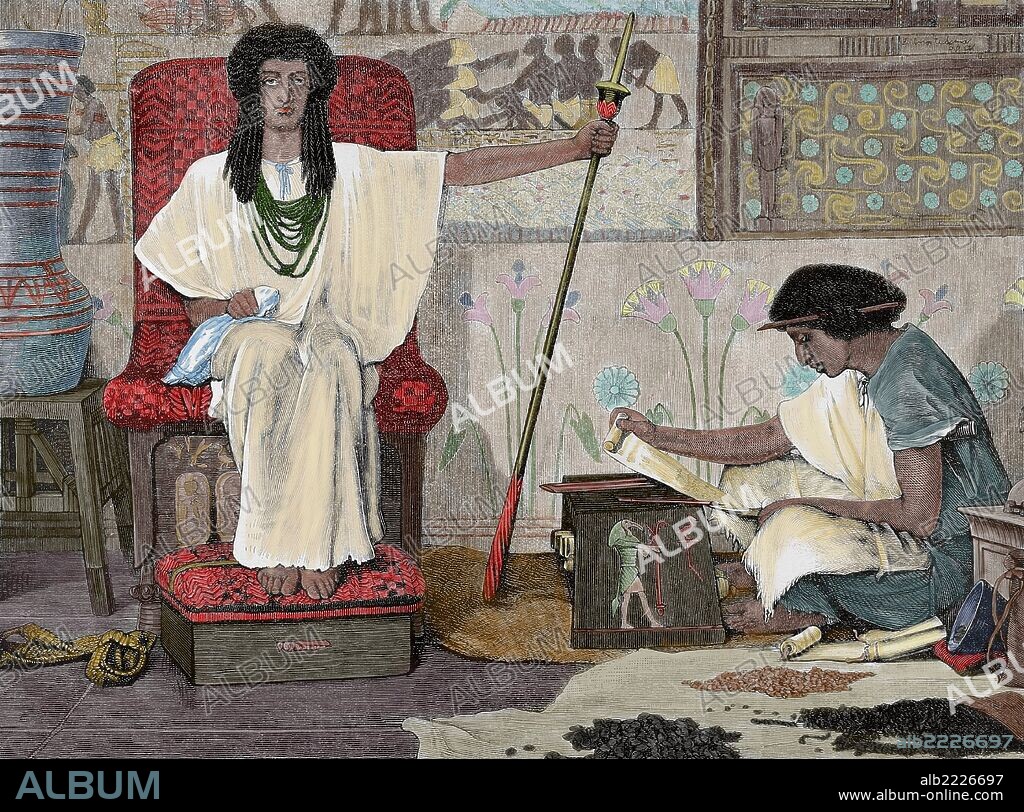 Joseph interpreting the Pharaoh's Dream. Dore Bible Illustration. Genesis 41:25-26. 19th century. Colored engraving.