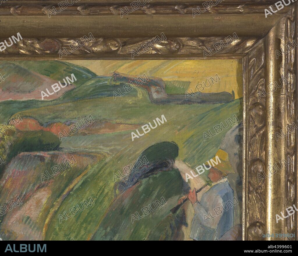 Above the Sea, Paul Gauguin (French, 1848-1903), 1889, oil on canvas, 29 x 36-5/8 in. (canvas) 36-7/8 x 44-5/16 x 2-1/2 in. (framed, glazed), Signed and dated, lower right: P. Gauguin 89 Frame label, verso, ink on adhesive paper, left near lower corner: Z14534 Josefo CUT DOWN SPANISH 0.00FT £320, SUBJECT ARTIST GAILGIN, COMMENTS PEND JD ORDER/, DUE BACK 30-10-92 Backing board label, verso, ink on adhesive paper, upper left: VAN GOGH AND GAUGUIN: THE STUDIO OF THE SOUTH, Cat: 96 Crate: 61 {handwritten], Paul Gauguin, FLAGEOLET (FLUTE?) PLAYER ON THE CLIFF, 1889, Oil on canvas, 73 x 92 x cm., (28 3/4 x 36 1/4 in.), 1998.168, other title, Le Joueur de Flageolet sur la Falaise, other title, The Flageolet PLayer on the Cliff, European Painting and Sculpture 1800-1945.