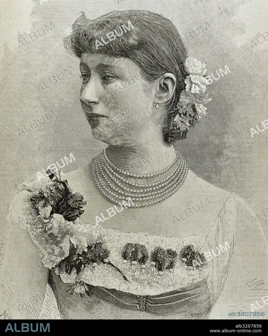 Augusta Victoria of Schleswig-Holstein (1858-1921). The last German empress and queen of Prussia as the first wife of the German Emperor Wilhelm II (1859-1941). Portrait. Engraving by Mancastropa.