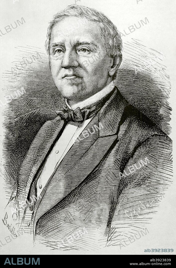 Samuel Jones Tilden (1814-1886). Candidato demócrata para Presidente de los Estados Unidos, durante las disputadas elecciones de 1876. Gobernador del Estado de Nueva York. Dibujo por Badillo. Grabado por Capuz. La Ilustración Española y Americana, 8 de septiembre de 1876. Bibioteca Histórico Militar de Barcelona. Cataluña, España.