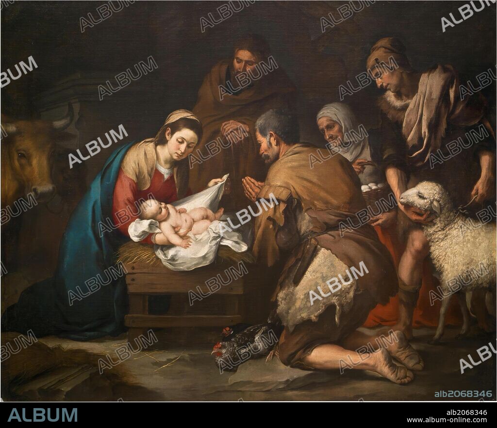 BARTOLOMÉ ESTEBAN MURILLO. Bartolomé Esteban Murillo / 'The Adoration of the Shepherds', ca.  1657, Spanish School, Oil on canvas, 187 cm x 228 cm, P00961.