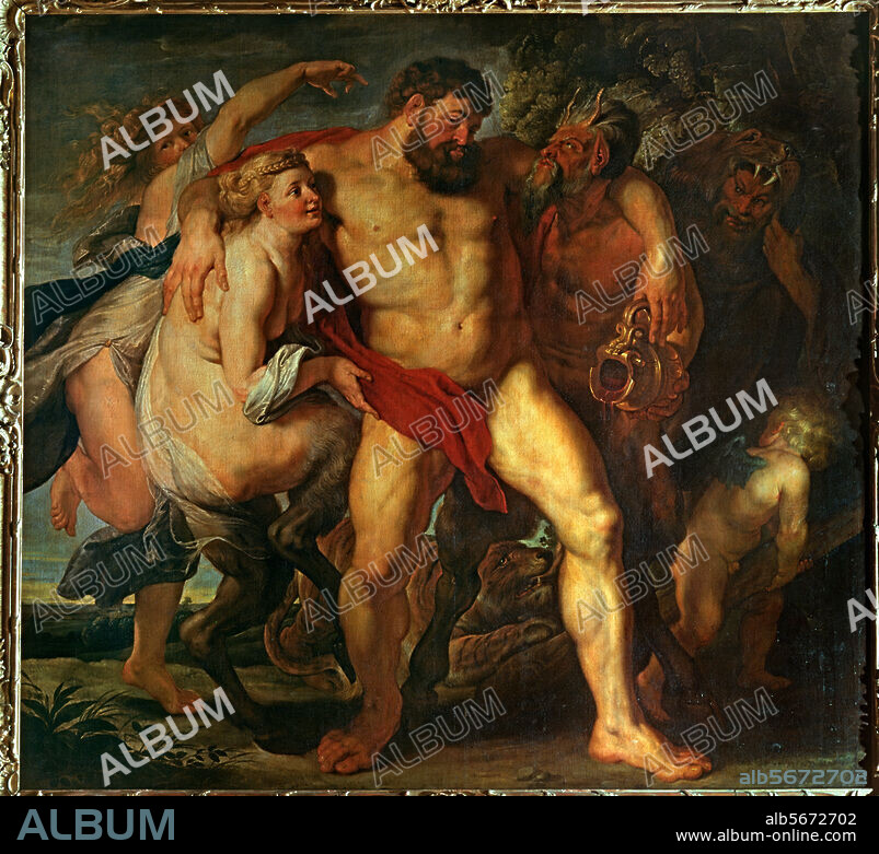 PIERRE PAUL RUBENS. Rubens, Peter Paul 1577-1640. "Hercule ivre conduit par une nymphe et un satyre", vers 1615/20. Huile sur toile, H. 2,04 ; L. 2,25. (Pendant du "Héros de la vertu couronné par la déesse de la victoire"). Dresden, Gemäldegalerie, Alte Meister.