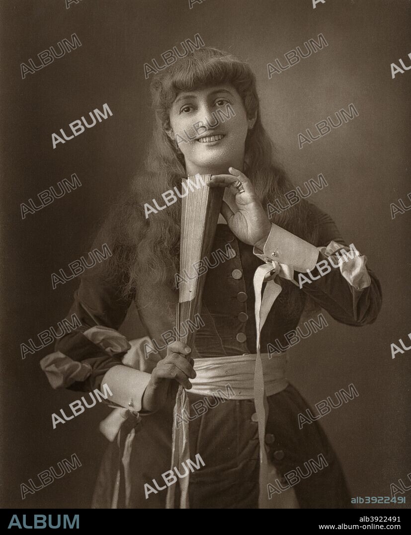British actress Alice Atherton in 'Oliver Grumble', 1886. A photograph from The Theatre, A Monthly Review, Volume VII, January to June, 1886, edited by Clement Scott, Carson & Comerford, London, 1886.