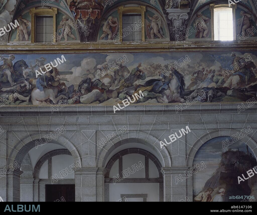 LUCA GIORDANO. ESCALERA PRINCIPAL-FRISO SUR-BATALLA DE SAN QUINTIN-AGOSTO 1557.