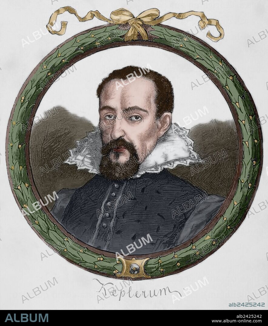 Johannes Kepler (1571-1630). German mathematician and astronomer. Engraving in Germania, 1882. Colored.