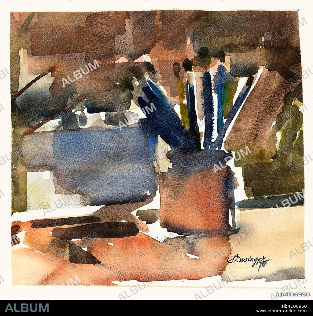 Still life with brushes jar. Draughtsman: Sonja Dwinger. Dating: 1978. Measurements: h 145 mm × w 153 mm.